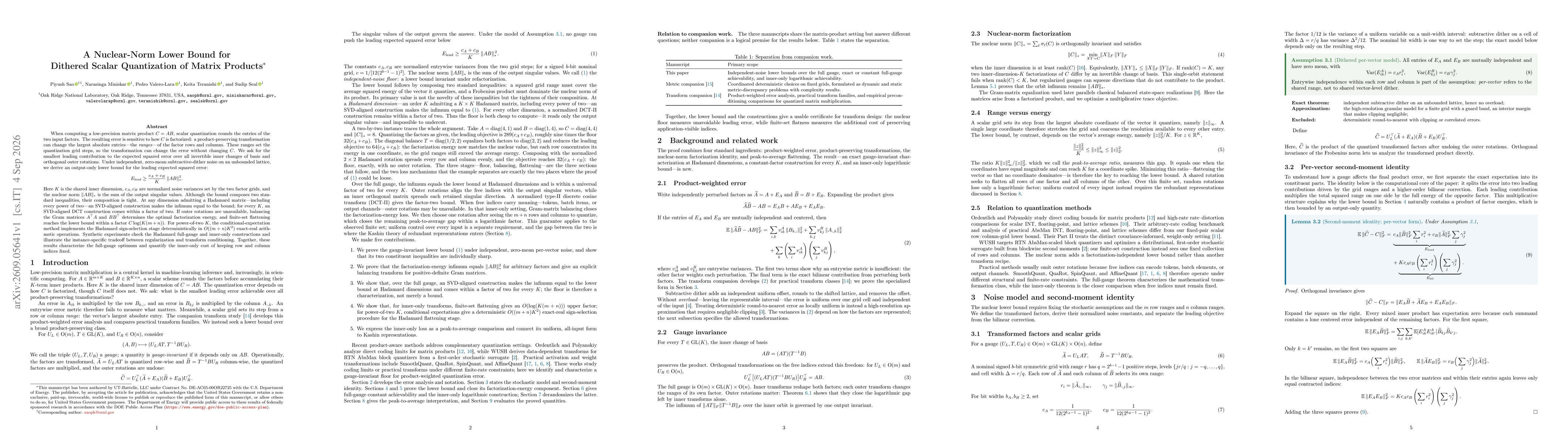 Thumbnail for A Nuclear-Norm Lower Bound for Dithered Scalar Quantization of Matrix Products