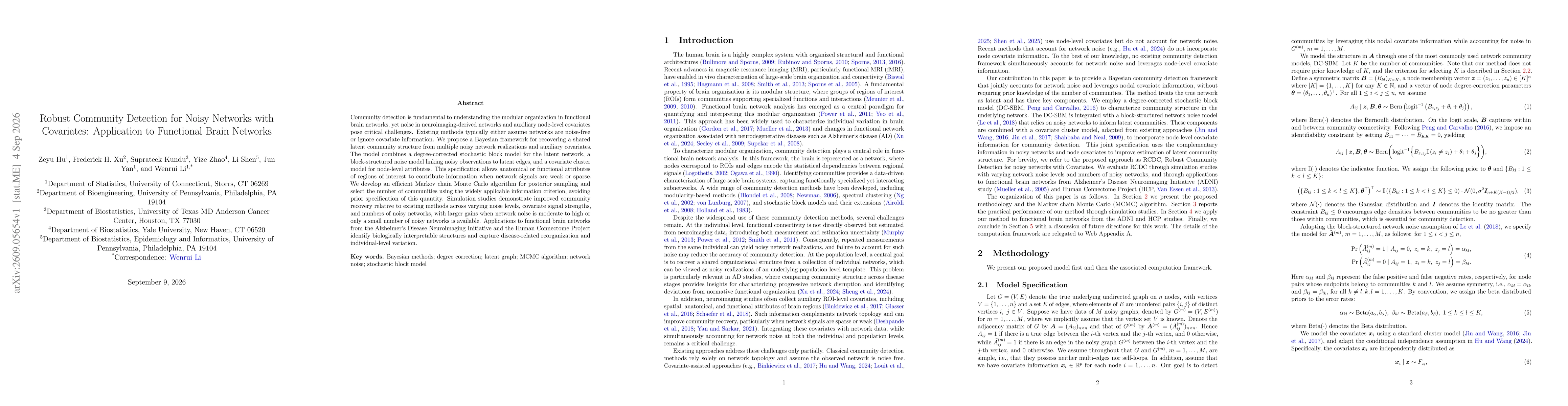Thumbnail for Robust Community Detection for Noisy Networks with Covariates: Application to Functional Brain Networks