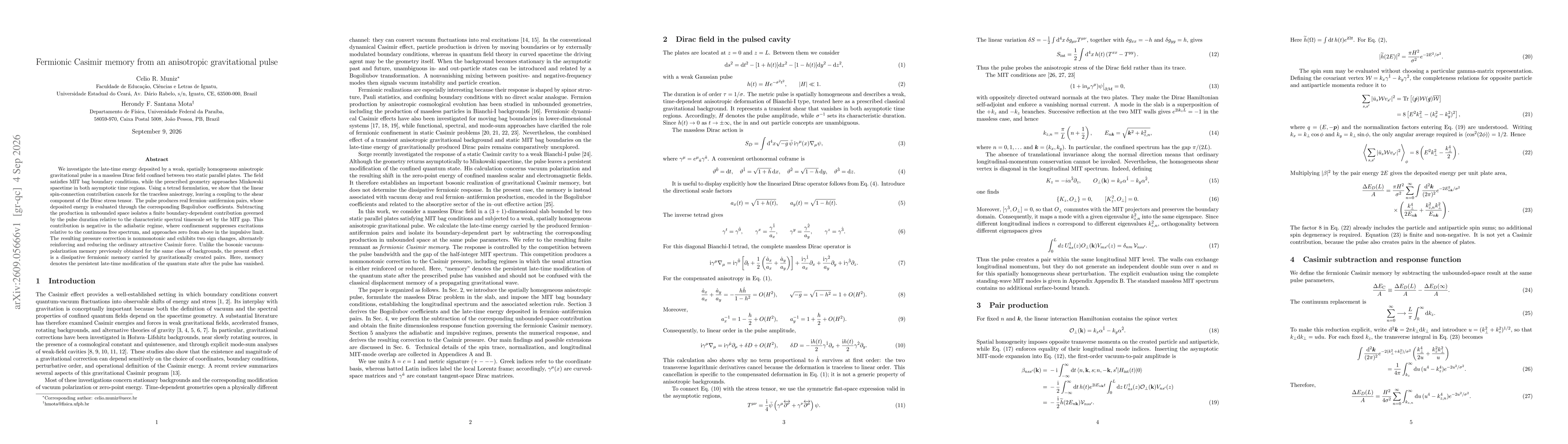 Thumbnail for Fermionic Casimir memory from an anisotropic gravitational pulse