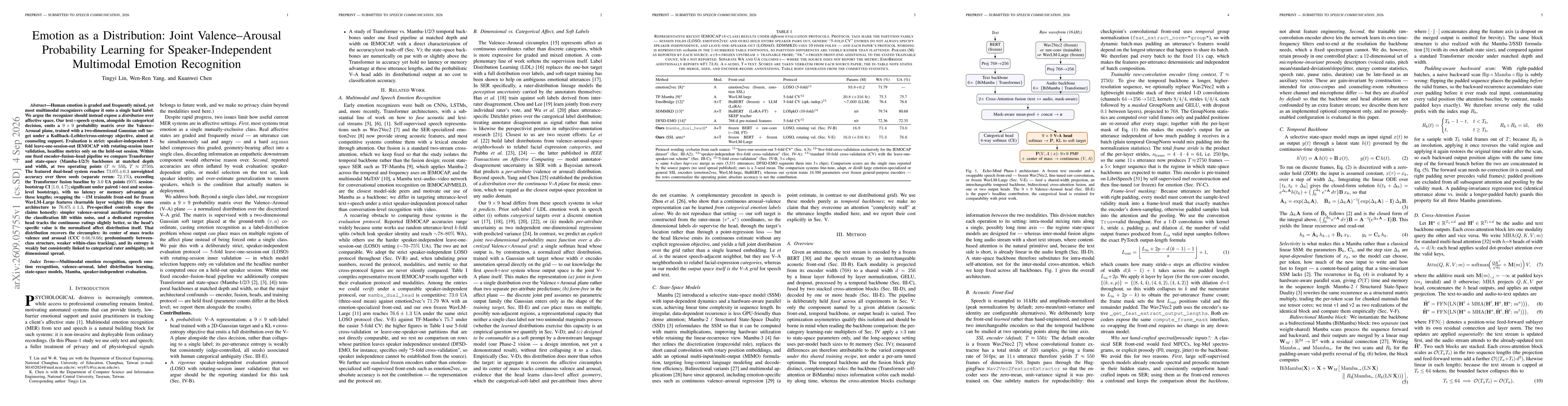 Thumbnail for Emotion as a Distribution: Joint Valence-Arousal Probability Learning for Speaker-Independent Multimodal Emotion Recognition