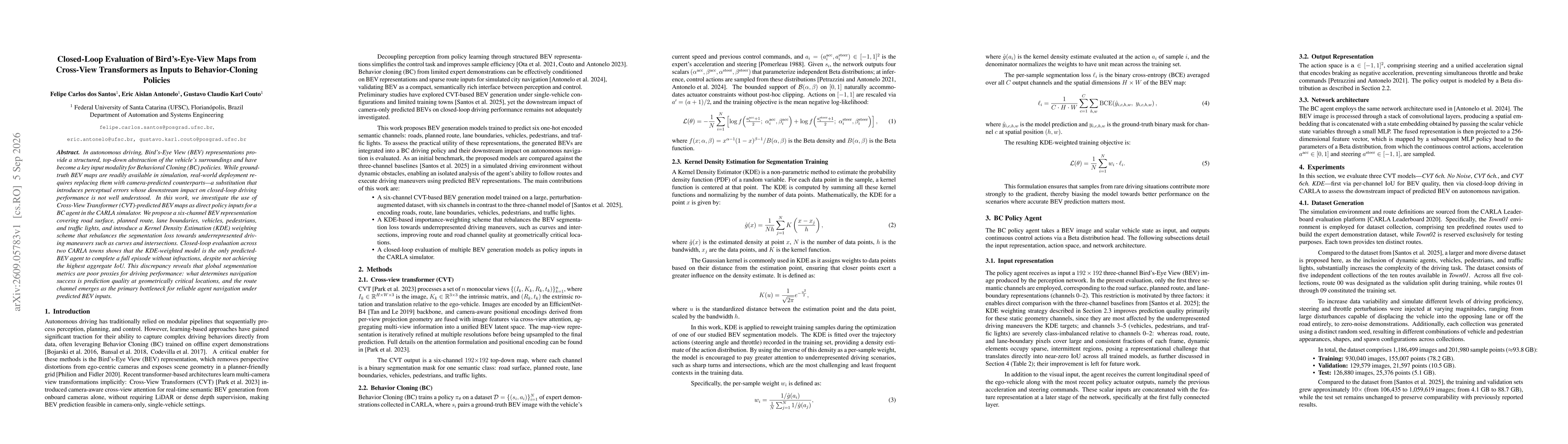 Thumbnail for Closed-Loop Evaluation of Bird's-Eye-View Maps from Cross-View Transformers as Inputs to Behavior-Cloning Policies