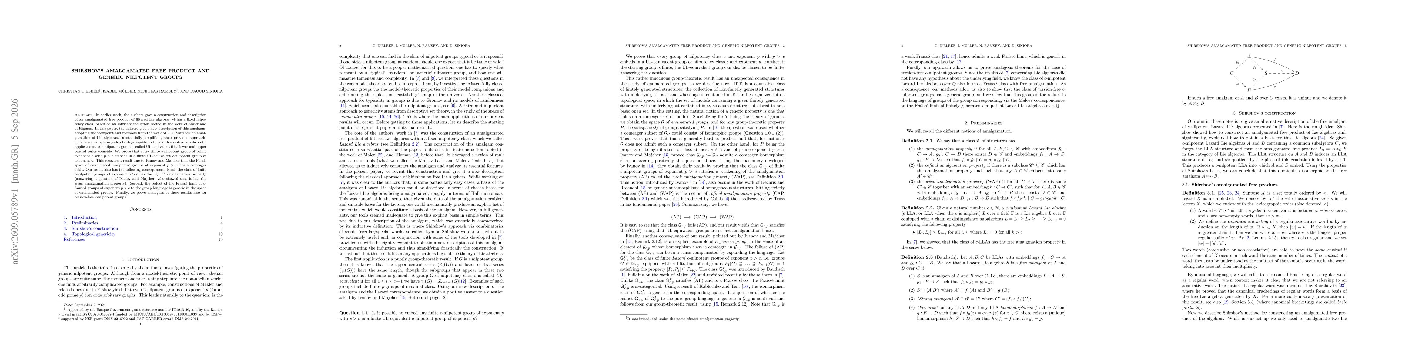 Thumbnail for Shirshov's amalgamated free product and generic nilpotent groups