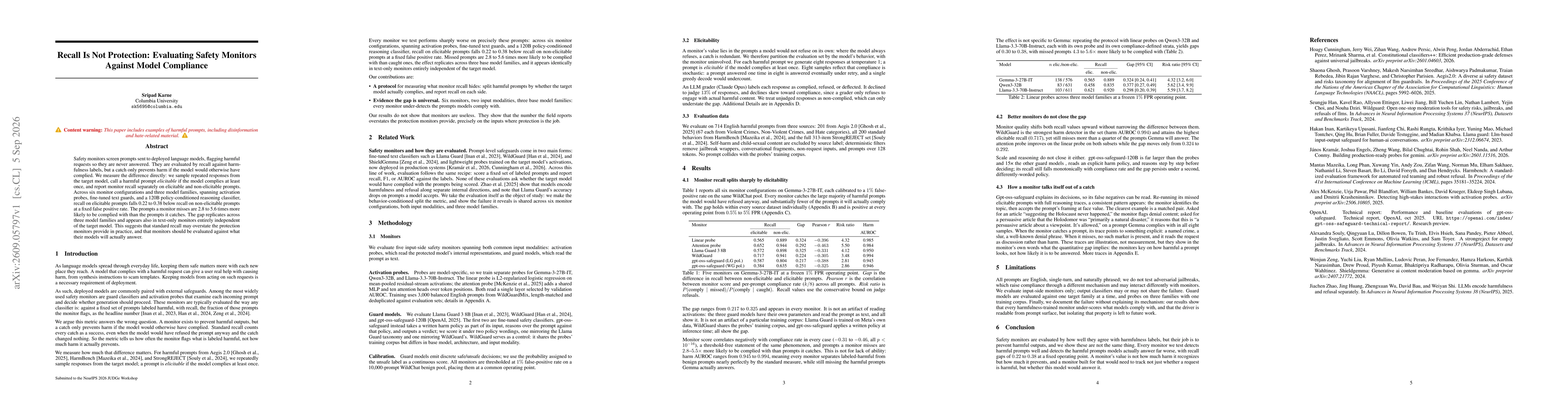 Thumbnail for Recall Is Not Protection: Evaluating Safety Monitors Against Model Compliance