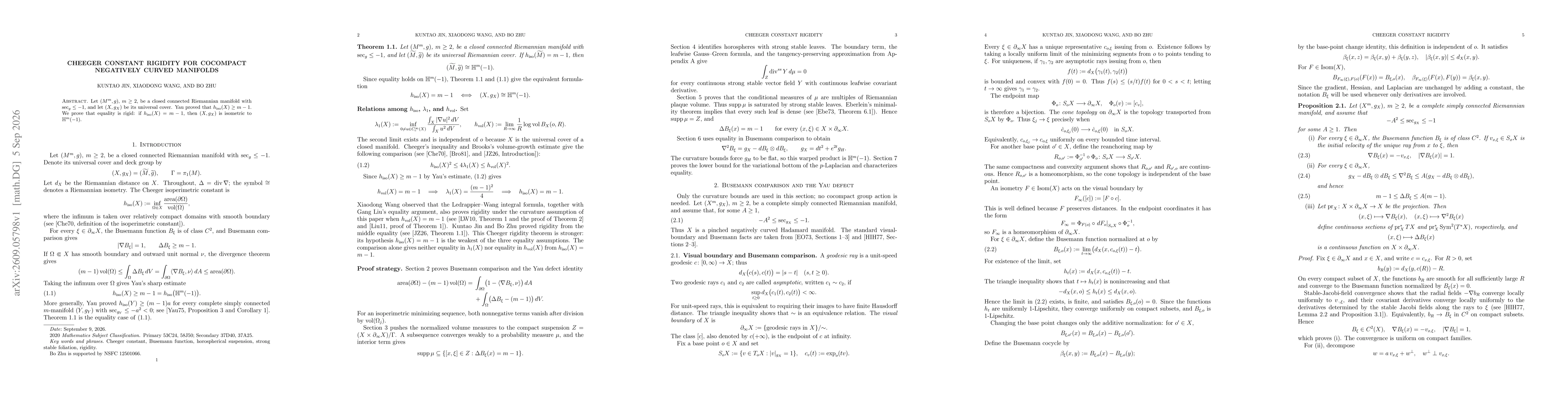 Thumbnail for Cheeger constant rigidity for cocompact negatively curved manifolds