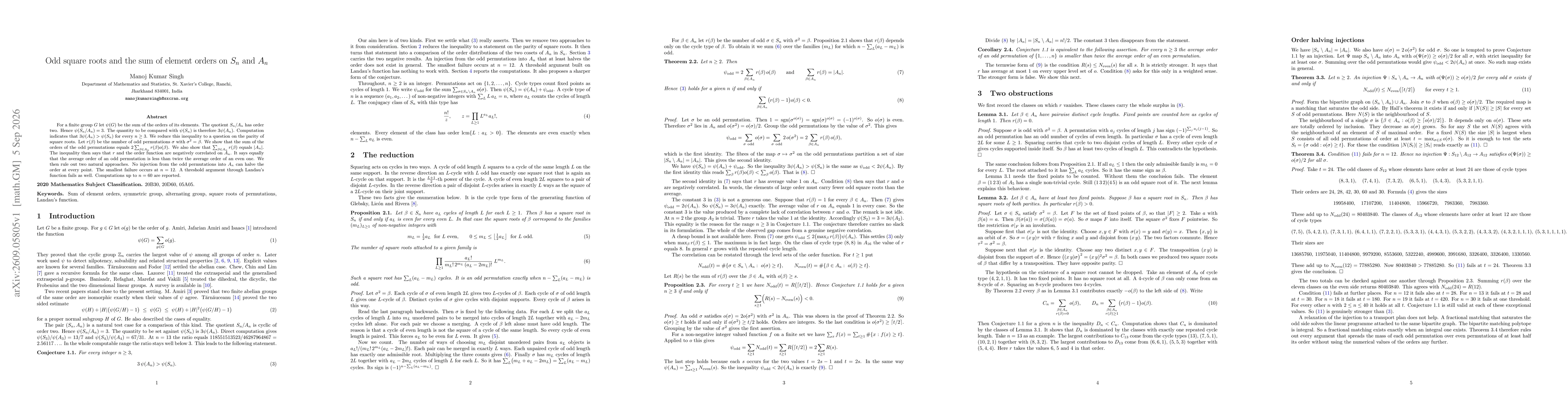 Thumbnail for Odd square roots and the sum of element orders on Sn and An