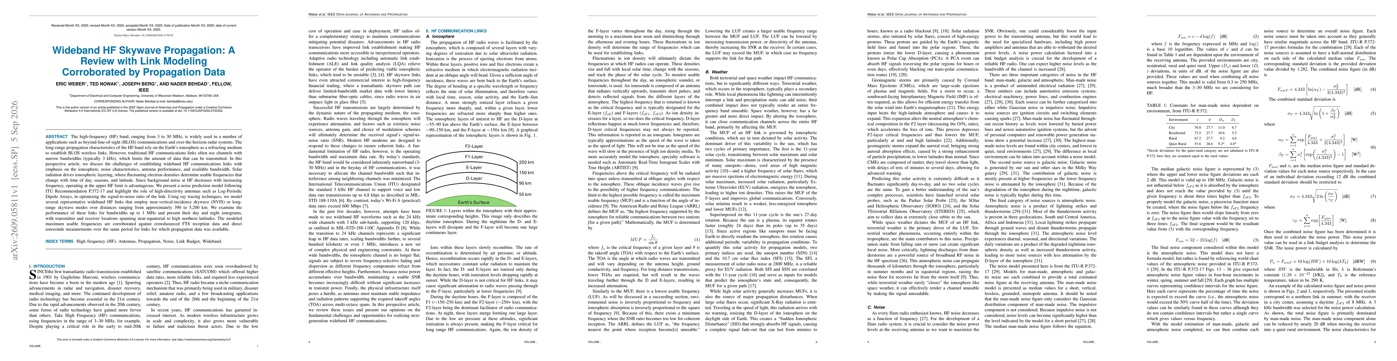 Thumbnail for Wideband HF Skywave Propagation: A Review with Link Modeling Corroborated by Propagation Data
