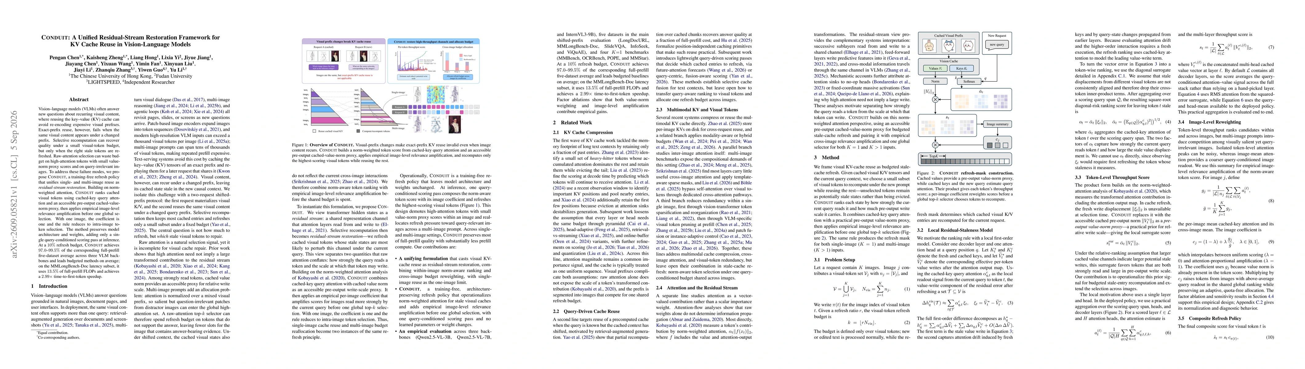 Thumbnail for CONDUIT: A Unified Residual-Stream Restoration Framework for KV Cache Reuse in Vision-Language Models