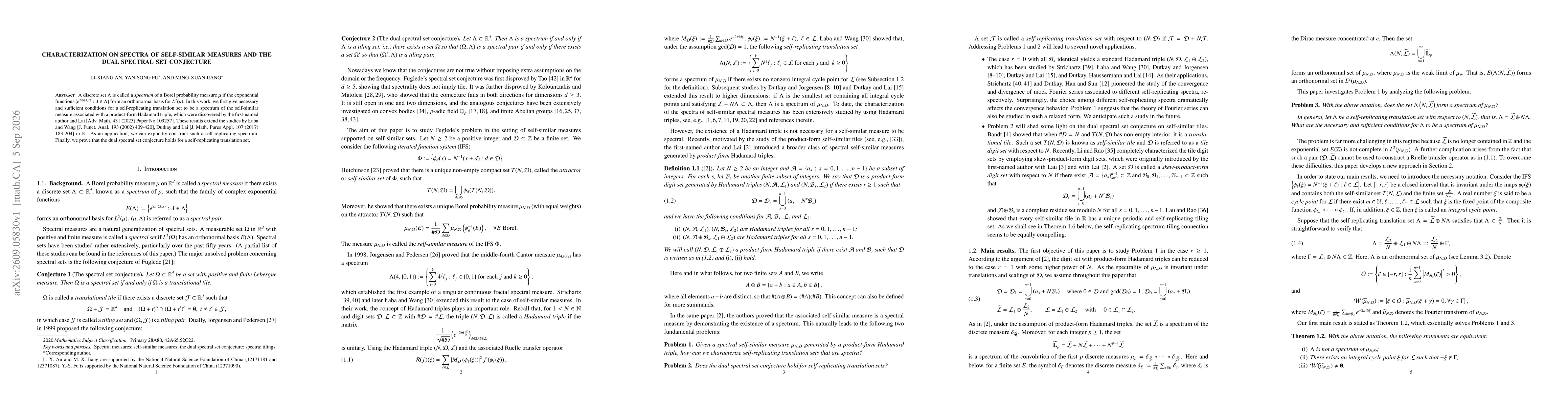 Thumbnail for Characterization on spectra of self-similar measures and the dual spectral set conjecture