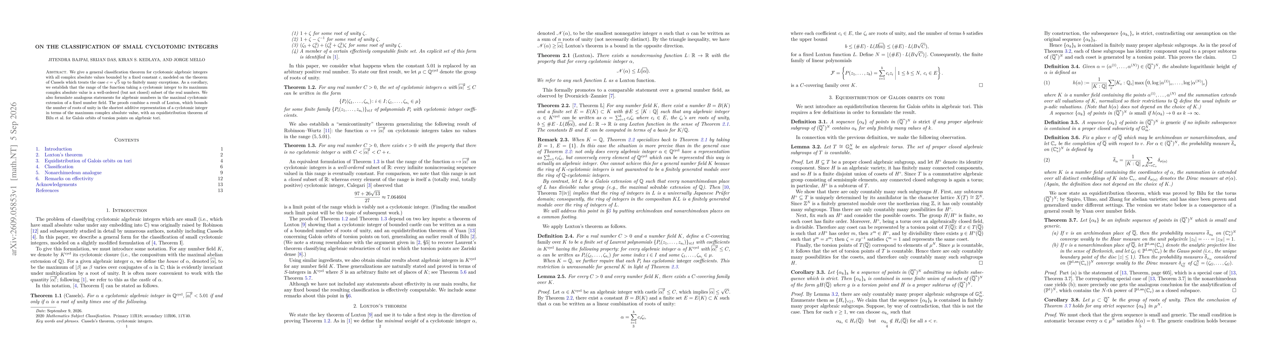 Thumbnail for On the classification of small cyclotomic integers