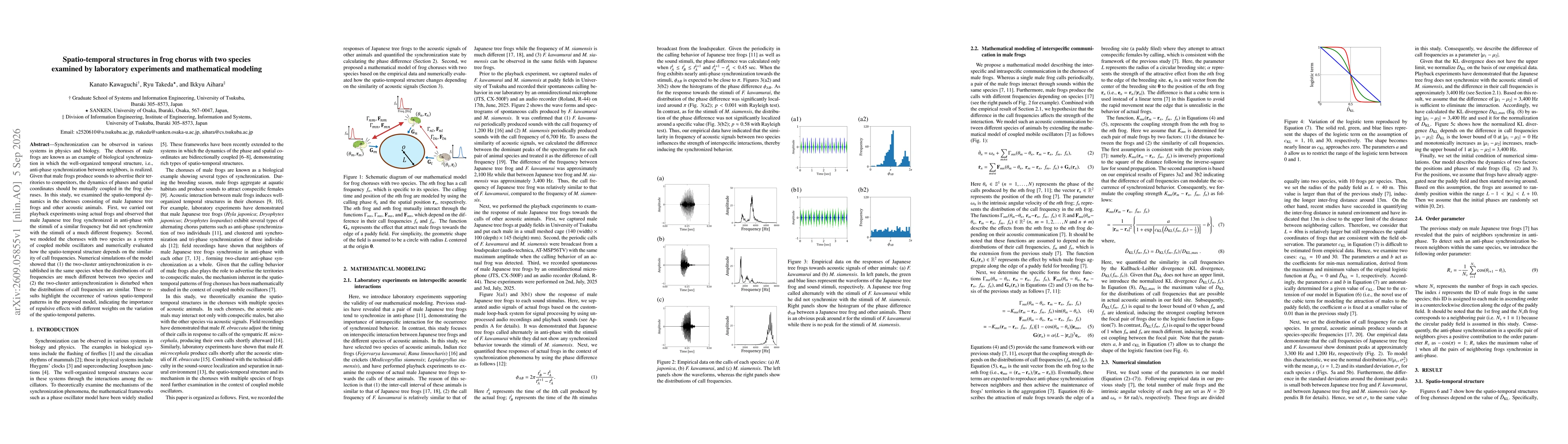 Thumbnail for Spatio-temporal structures in frog chorus with two species examined by laboratory experiments and mathematical modeling