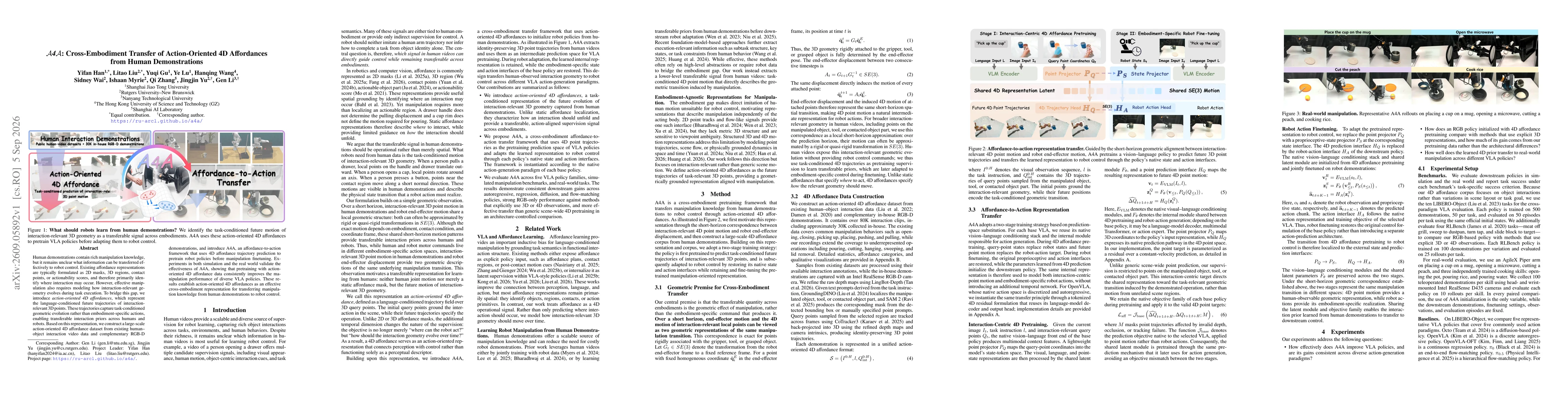 Thumbnail for A4A: Cross-Embodiment Transfer of Action-Oriented 4D Affordances from Human Demonstrations