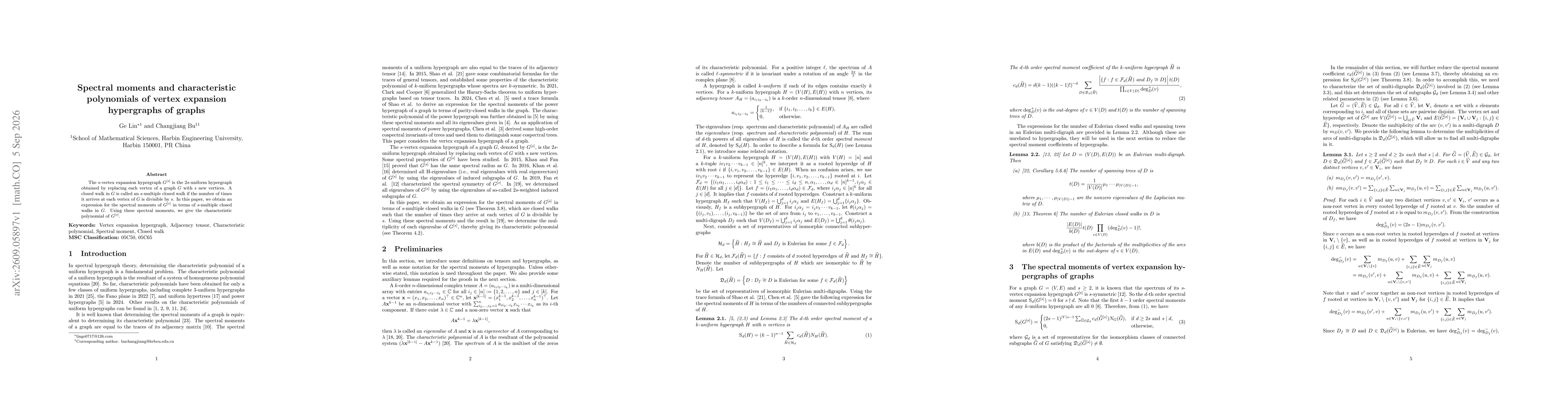 Thumbnail for Spectral moments and characteristic polynomials of vertex expansion hypergraphs of graphs