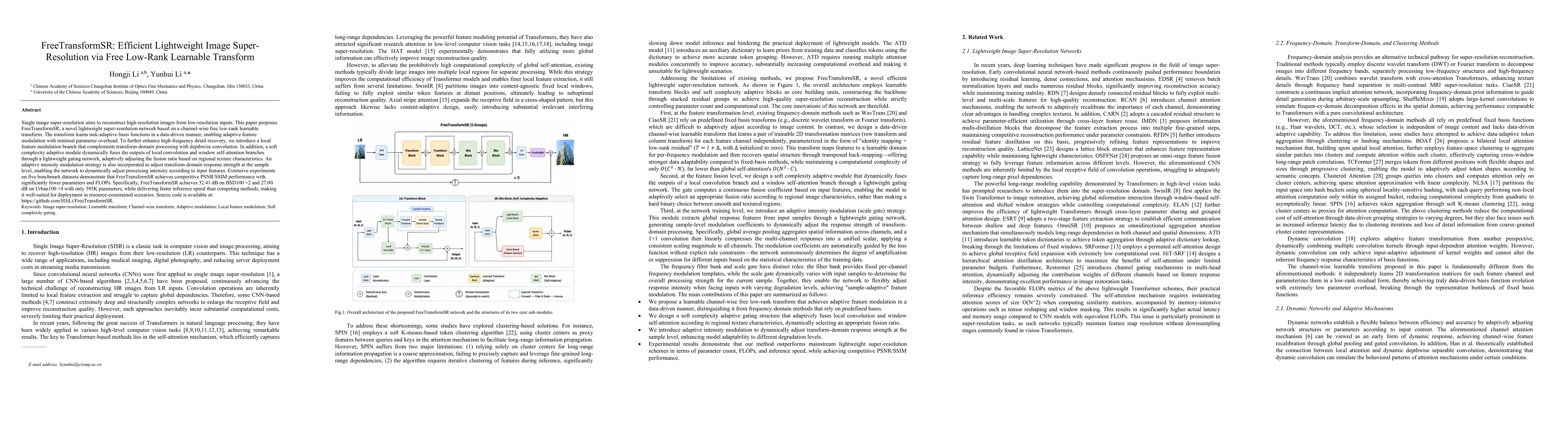 Thumbnail for FreeTransformSR: Efficient Lightweight Image Super-Resolution via Free Low-Rank Learnable Transform