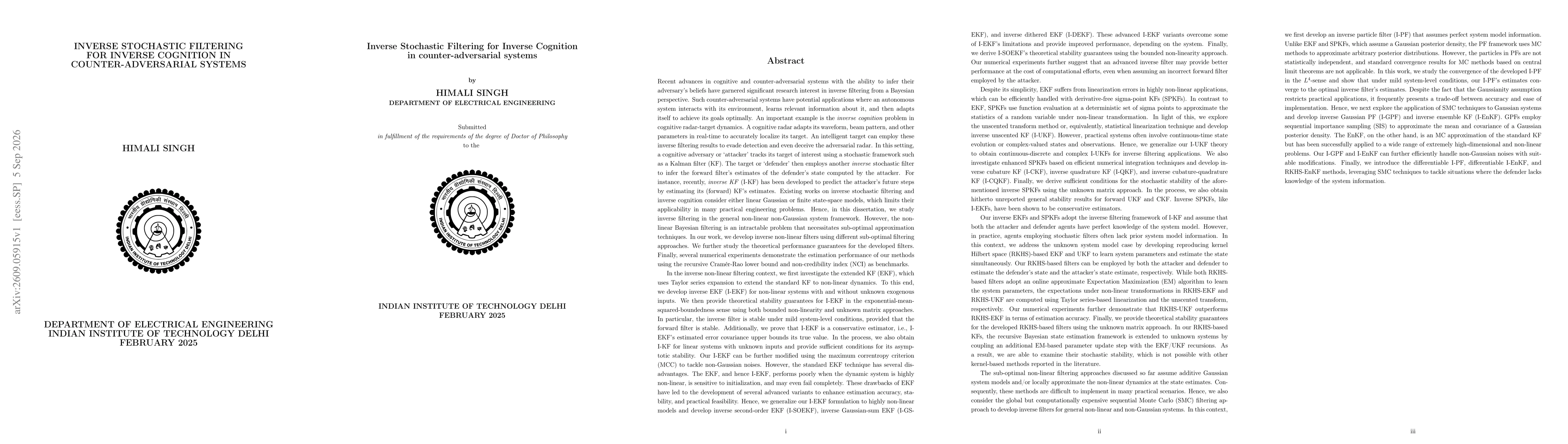 Thumbnail for Inverse Stochastic Filtering for Inverse Cognition in Counter-adversarial systems