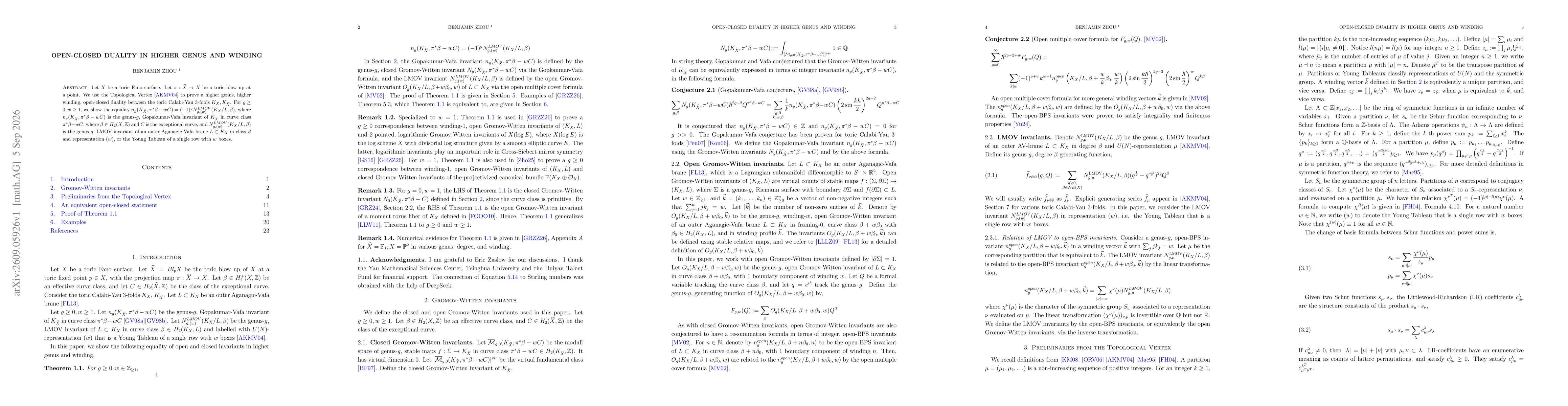 Thumbnail for Open-closed duality in higher genus and winding