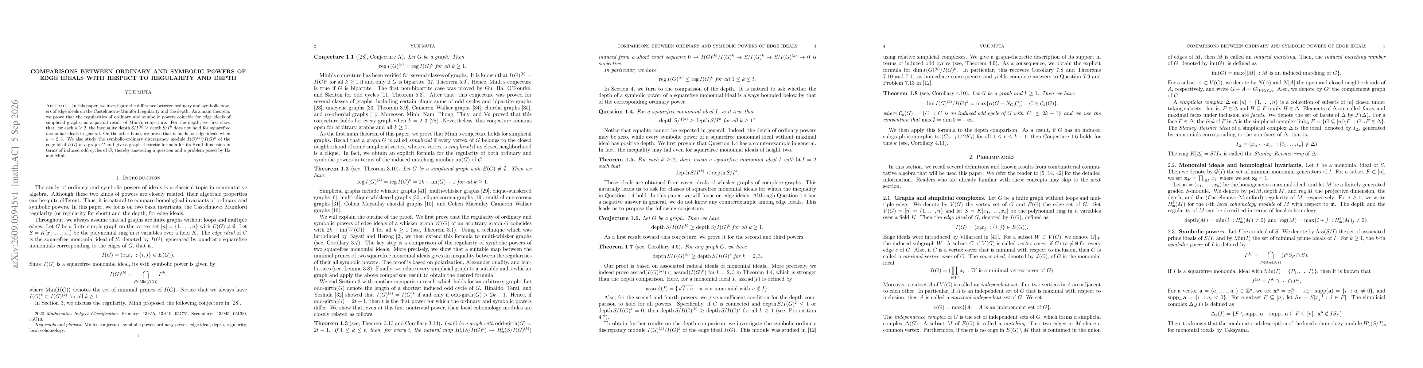 Thumbnail for Comparisons between ordinary and symbolic powers of edge ideals with respect to regularity and depth