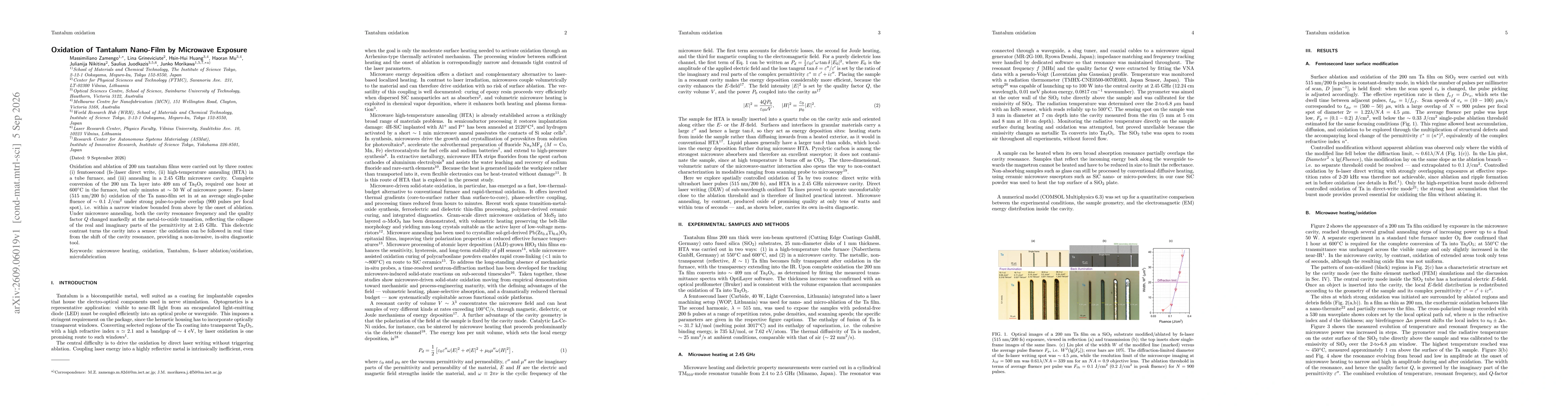 Thumbnail for Oxidation of Tantalum Nano-Film by Microwave Exposure