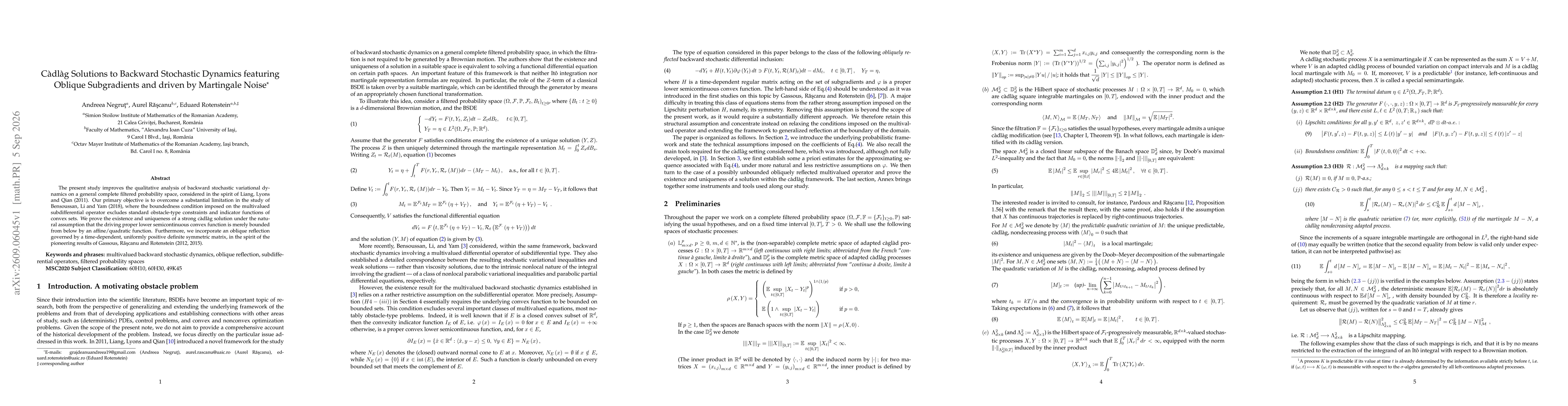 Thumbnail for Càdlàg Solutions to Backward Stochastic Dynamics featuring Oblique Subgradients and driven by Martingale Noise
