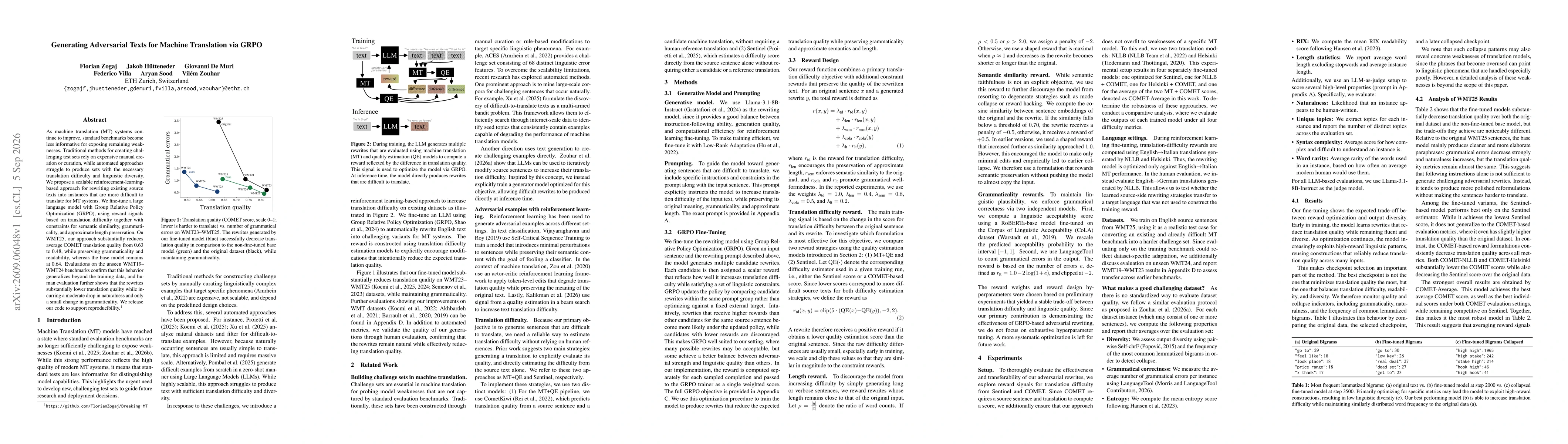 Thumbnail for Generating Adversarial Texts for Machine Translation via GRPO
