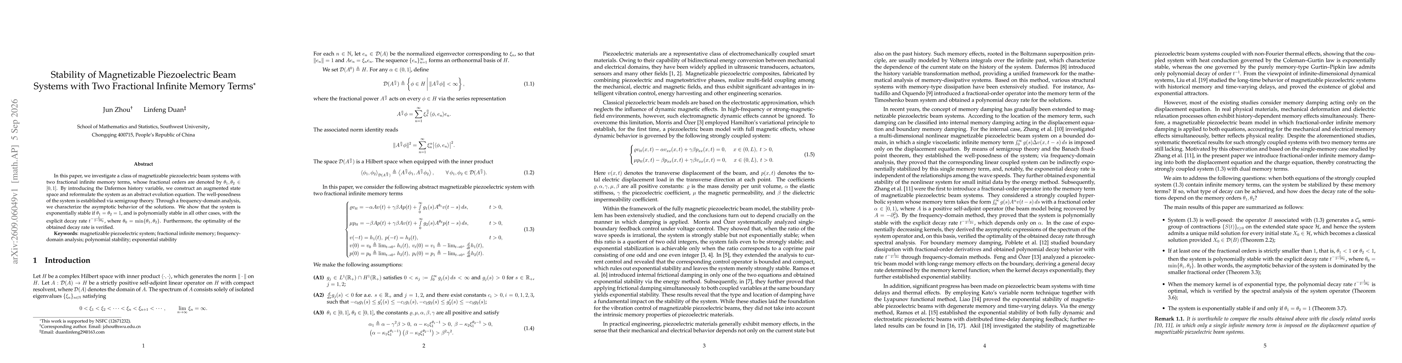 Thumbnail for Stability of Magnetizable Piezoelectric Beam Systems with Two Fractional Infinite Memory Terms