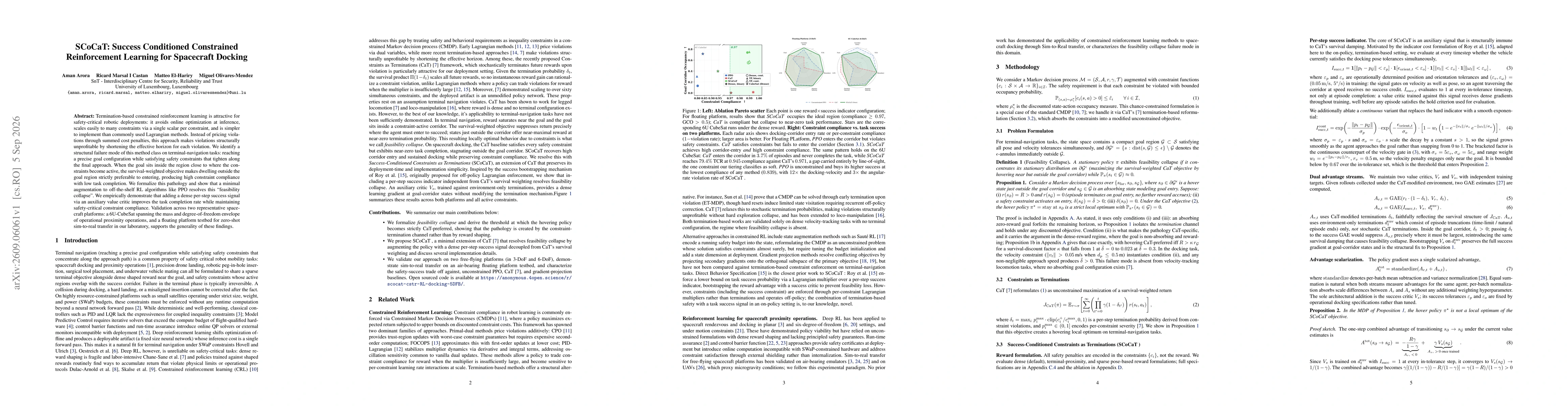 Thumbnail for SCoCaT: Success Conditioned Constrained Reinforcement Learning for Spacecraft Docking