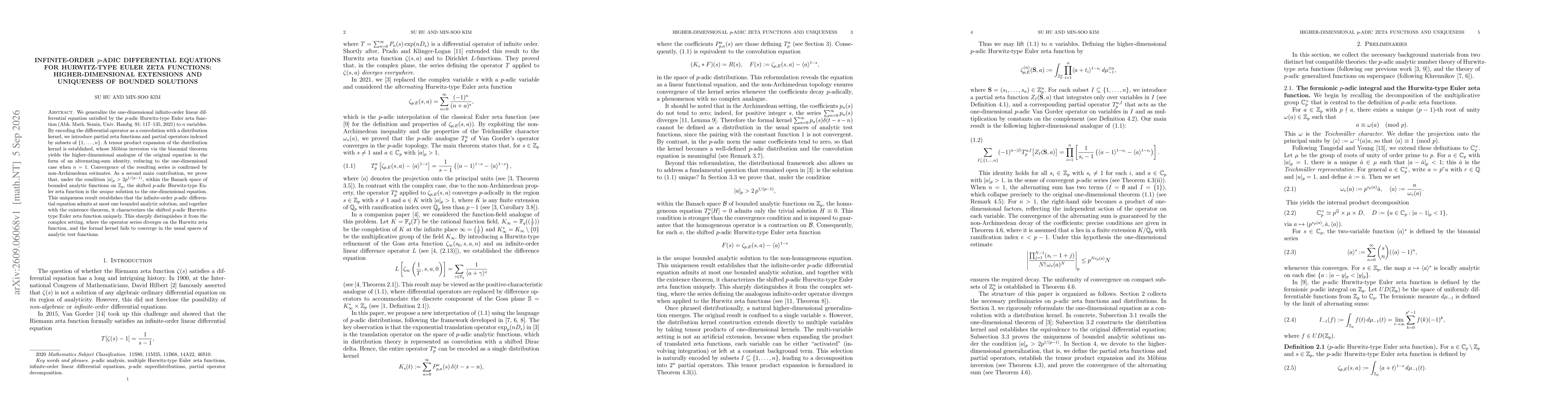 Thumbnail for Infinite-order $p$-adic differential equations for Hurwitz-type Euler zeta functions: Higher-dimensional extensions and uniqueness of bounded solutions