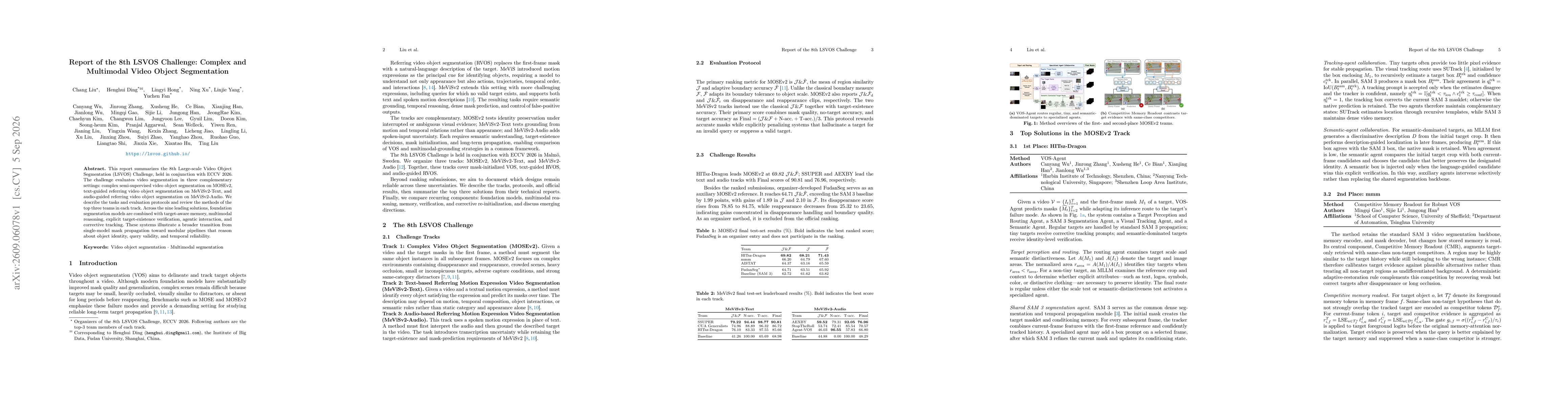 Thumbnail for Report of the 8th LSVOS Challenge: Complex and Multimodal Video Object Segmentation