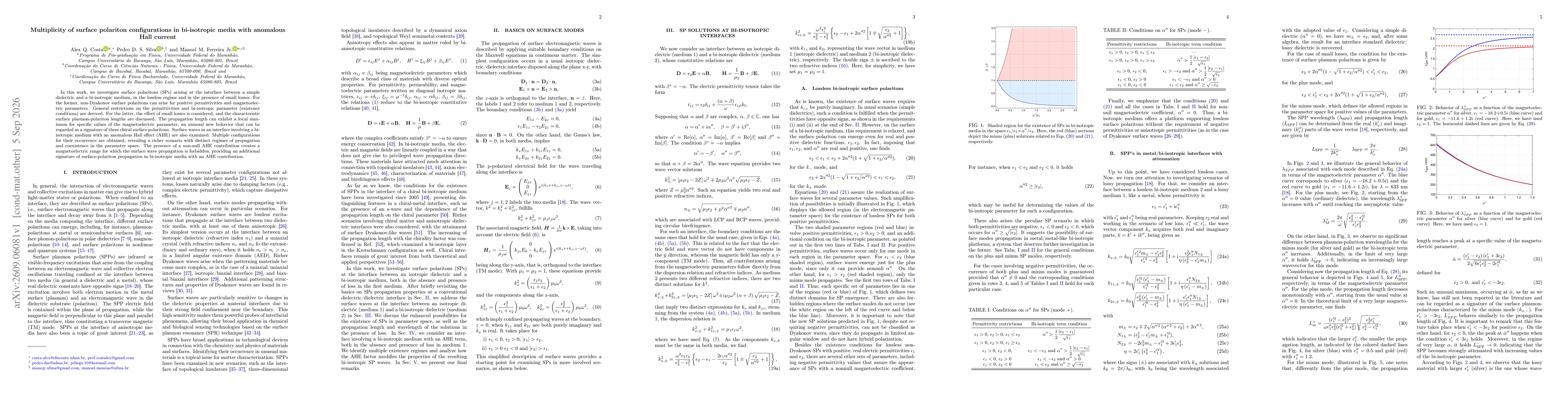Thumbnail for Multiplicity of surface polariton configurations in bi-isotropic media with anomalous Hall current