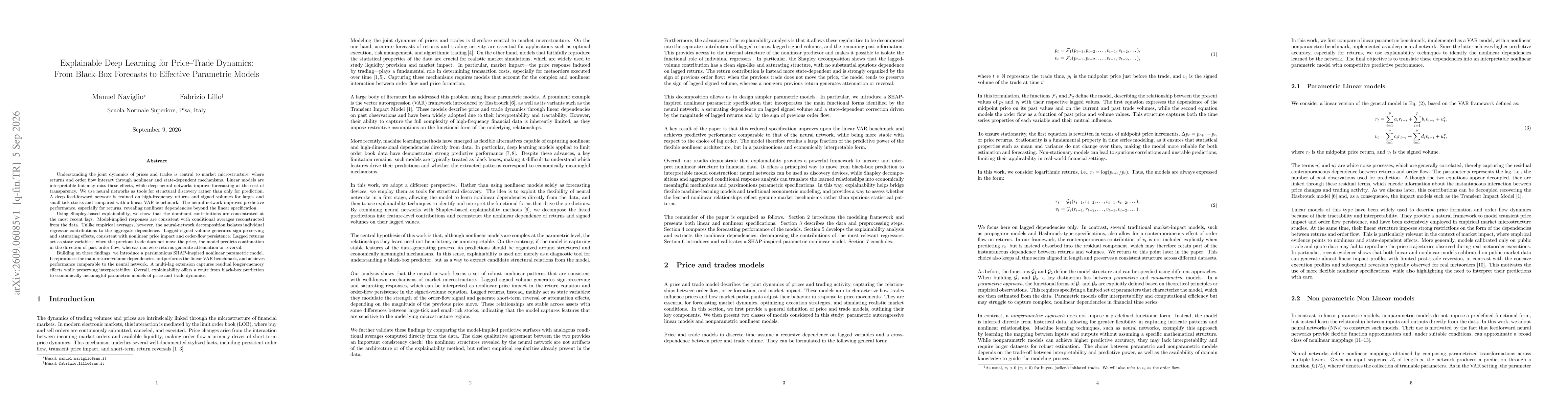 Thumbnail for Explainable Deep Learning for Price-Trade Dynamics: From Black-Box Forecasts to Effective Parametric Models