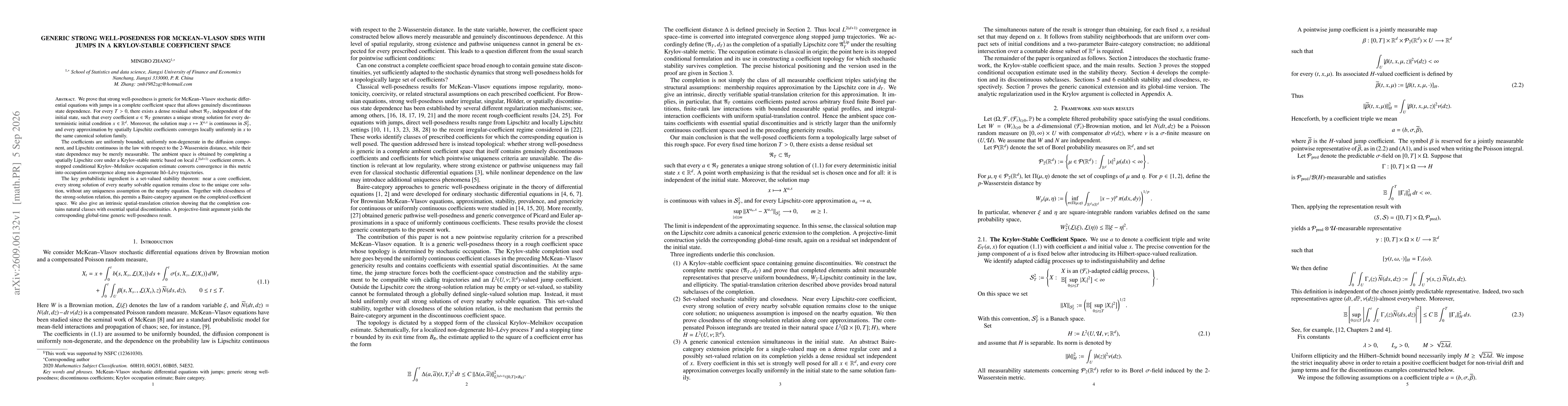 Thumbnail for Generic Strong Well-Posedness for McKean--Vlasov SDEs with Jumps in a Krylov-Stable Coefficient Space
