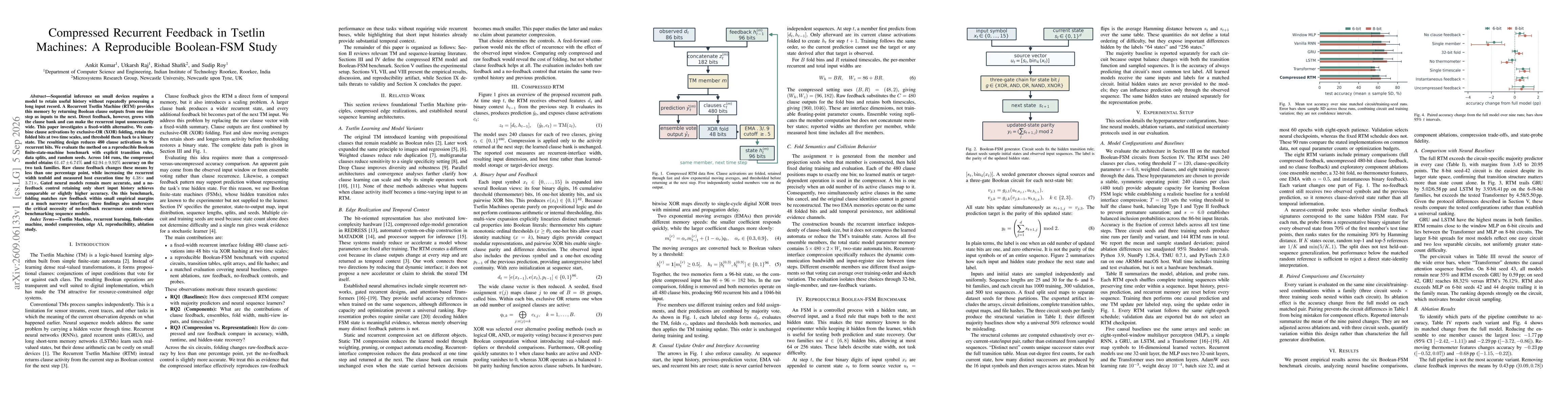 Thumbnail for Compressed Recurrent Feedback in Tsetlin Machines: A Reproducible Boolean-FSM Study
