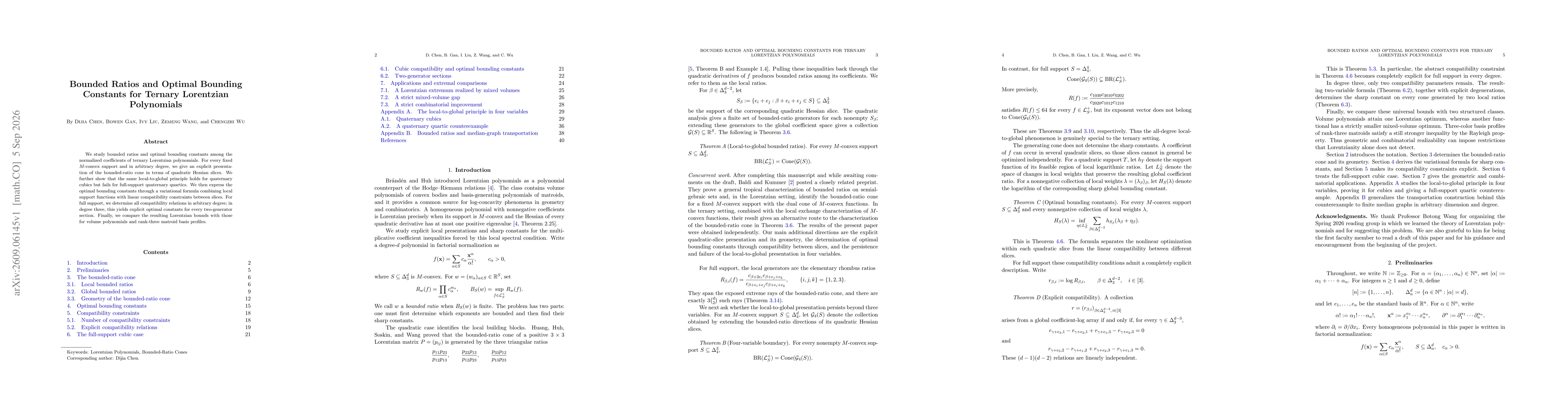 Thumbnail for Bounded Ratios and Optimal Bounding Constants for Ternary Lorentzian Polynomials