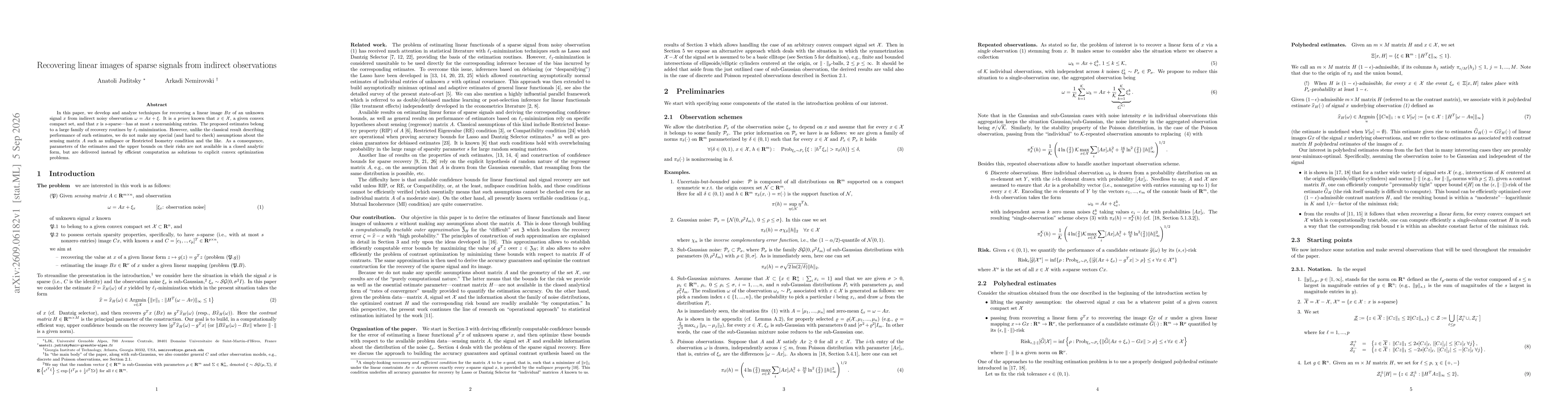 Thumbnail for Recovering linear images of sparse signals from indirect observations