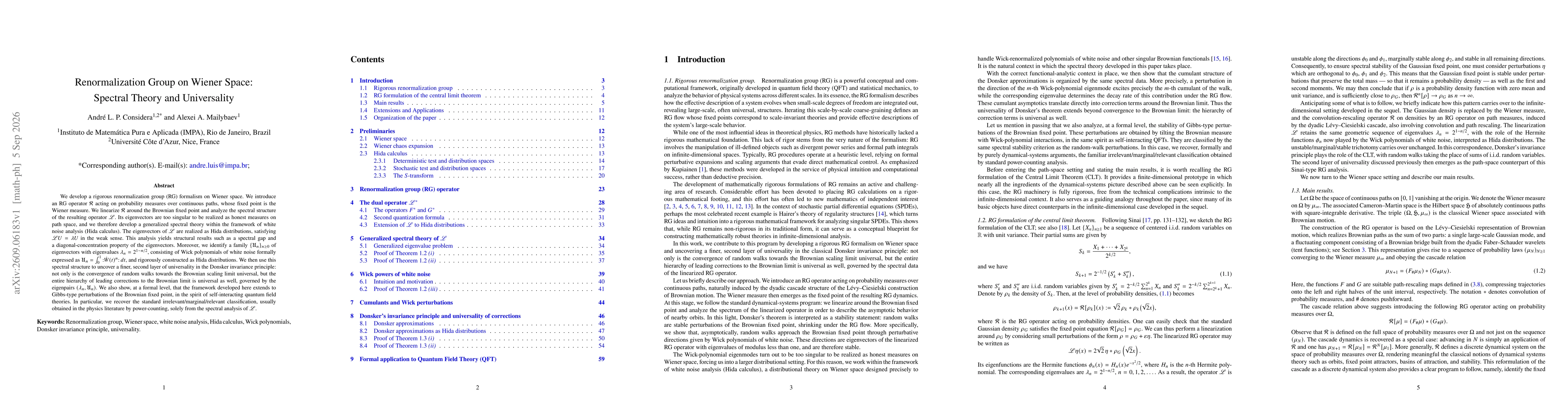 Thumbnail for Renormalization Group on Wiener Space: Spectral Theory and Universality
