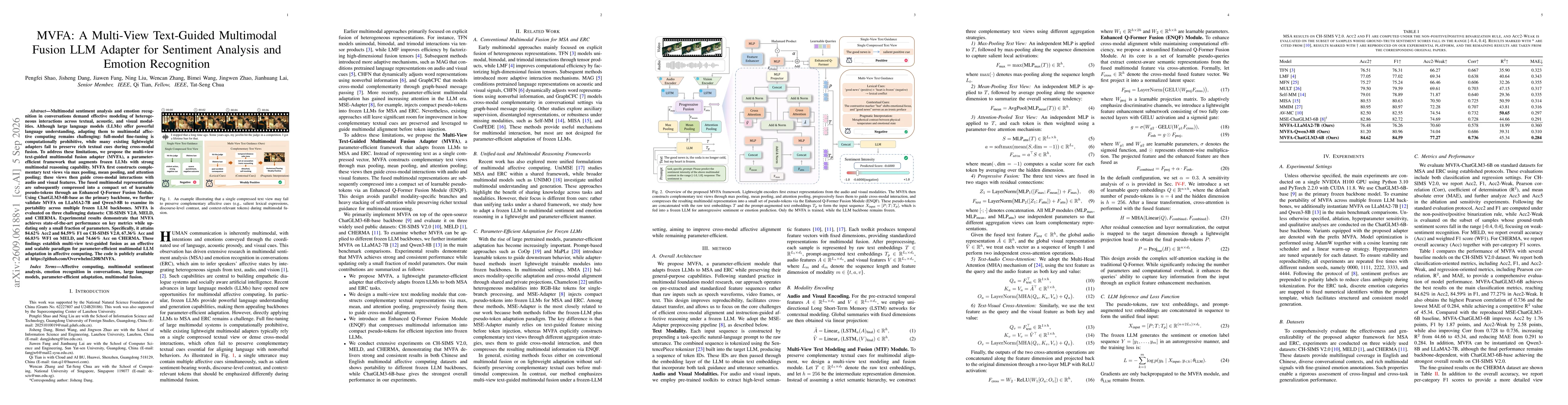 Thumbnail for MVFA: A Multi-View Text-Guided Multimodal Fusion LLM Adapter for Sentiment Analysis and Emotion Recognition