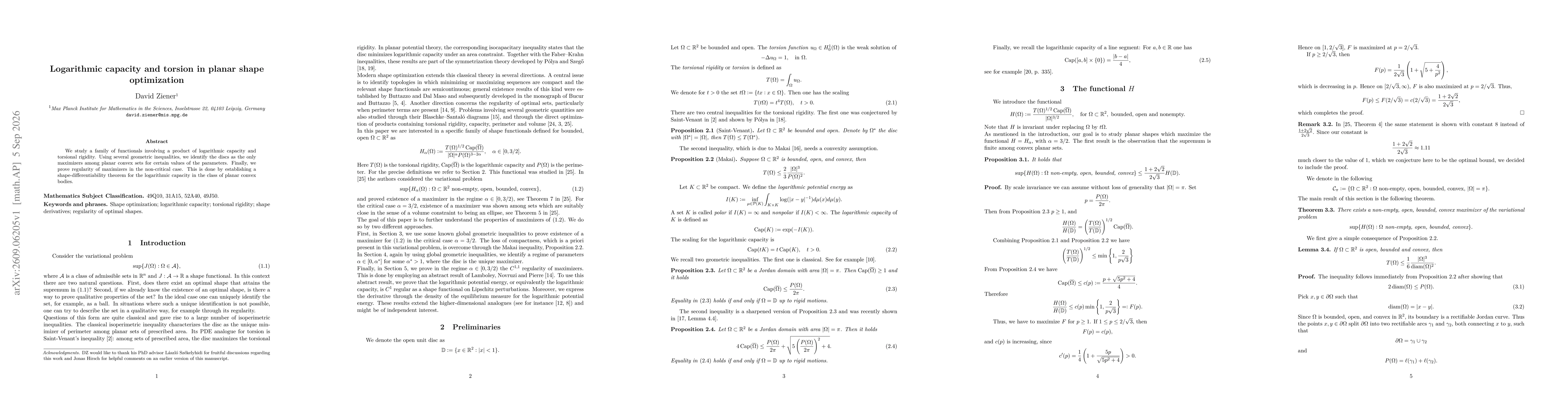 Thumbnail for Logarithmic capacity and torsion in planar shape optimization