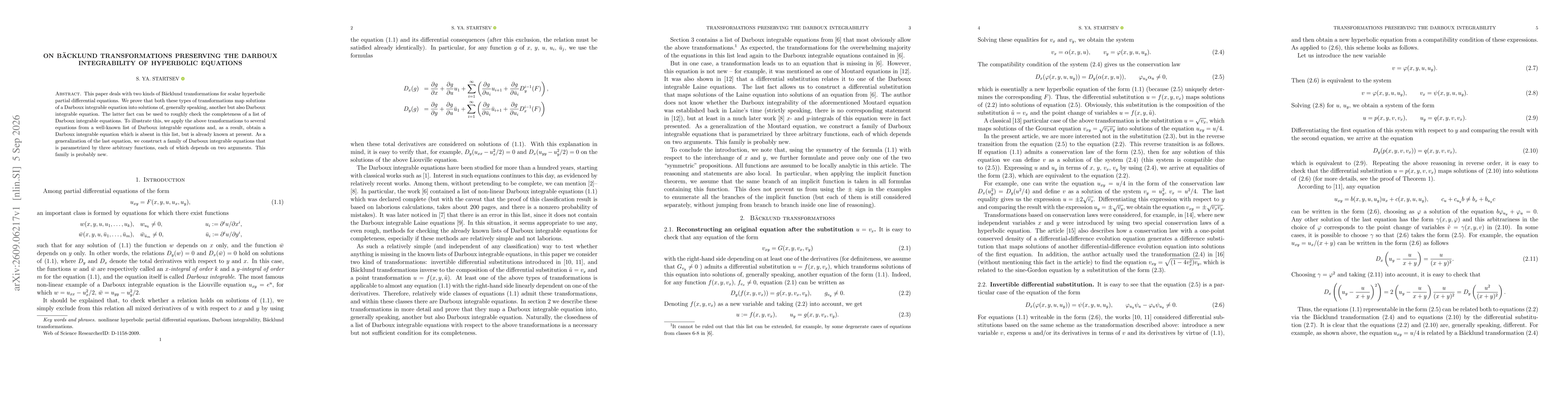 Thumbnail for On Bäcklund transformations preserving the Darboux integrability of hyperbolic equations
