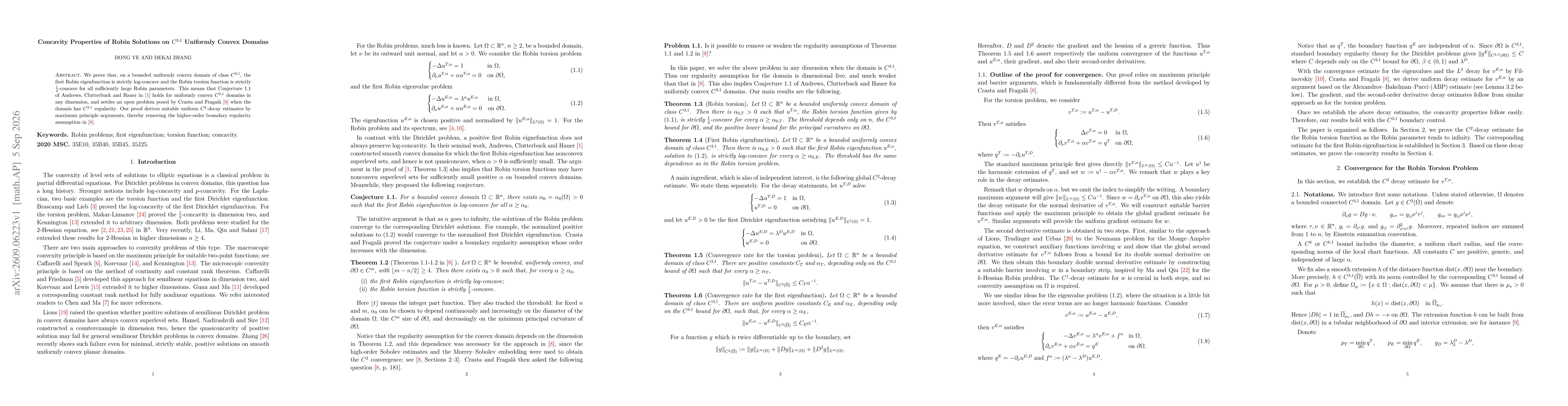 Thumbnail for Concavity Properties of Robin Solutions on $C^{3,1}$ Uniformly Convex Domains