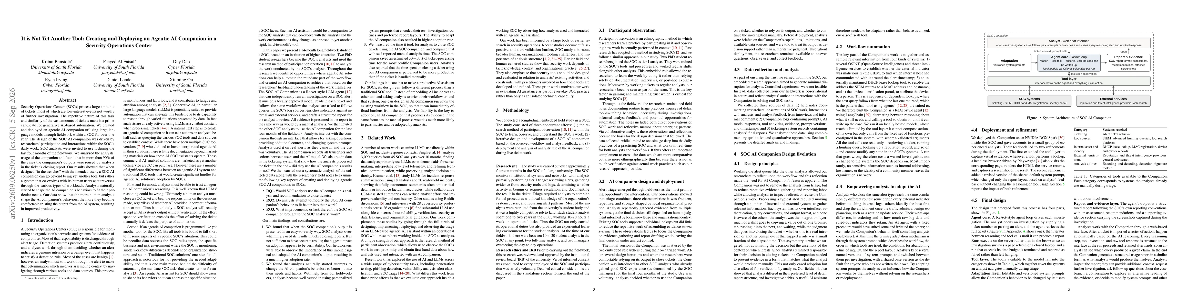 Thumbnail for It is Not Yet Another Tool: Creating and Deploying an Agentic AI Companion in a Security Operations Center