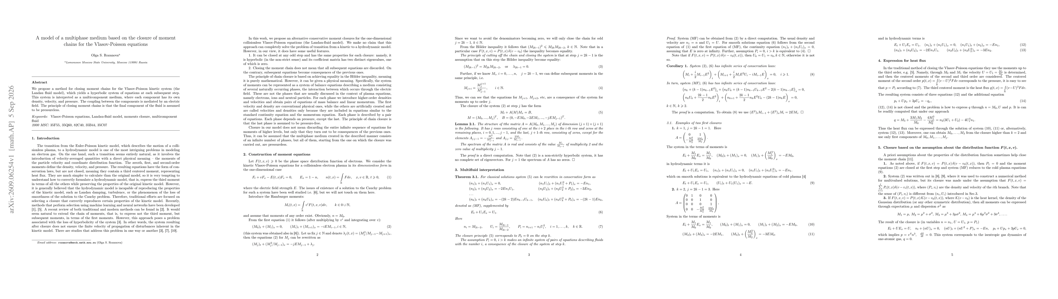 Thumbnail for A model of a multiphase medium based on the closure of moment chains for the Vlasov-Poisson equations