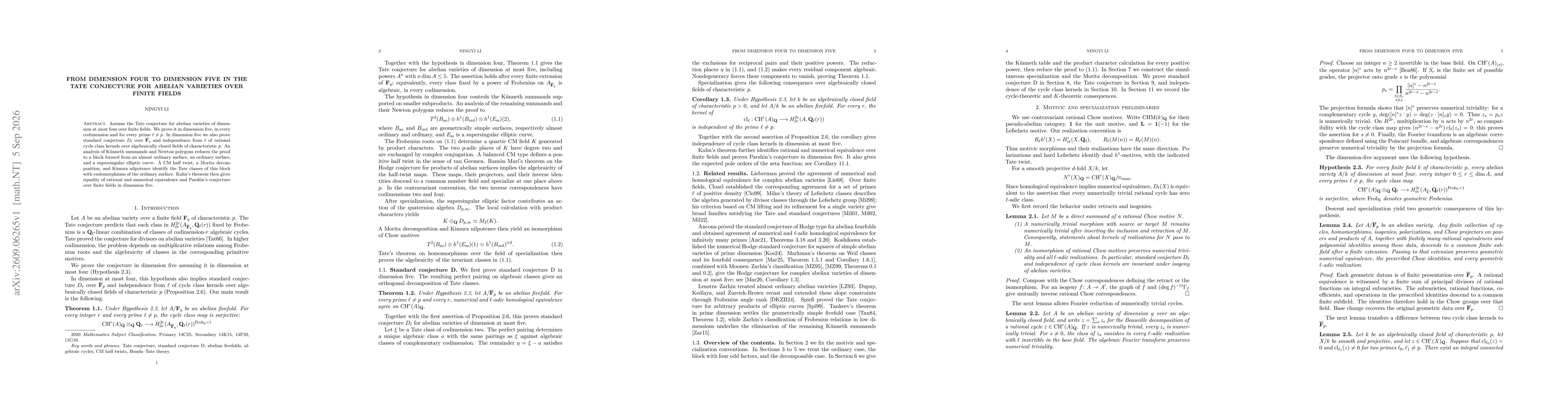 Thumbnail for From dimension four to dimension five in the Tate conjecture for abelian varieties over finite fields