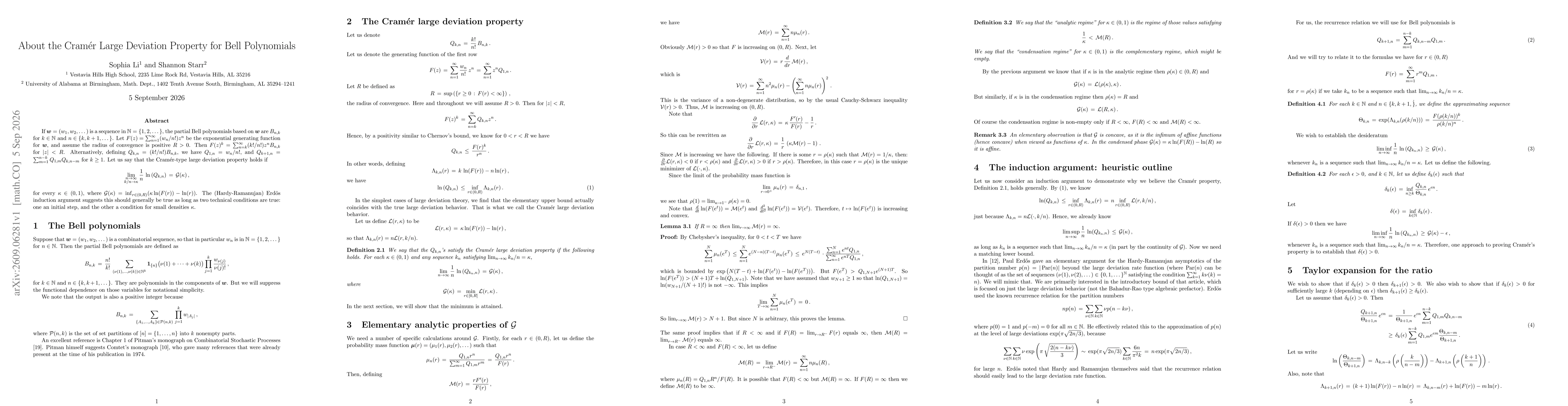 Thumbnail for About the Cramér Large Deviation Property for Bell Polynomials