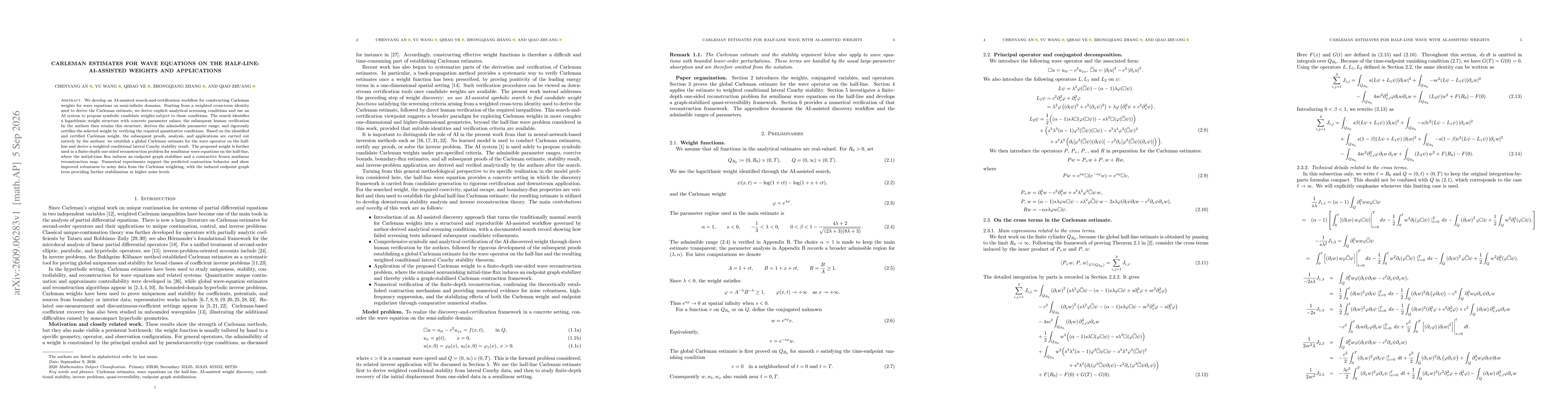 Thumbnail for Carleman Estimates for Wave Equations on the Half-Line: AI-Assisted Weights and Applications