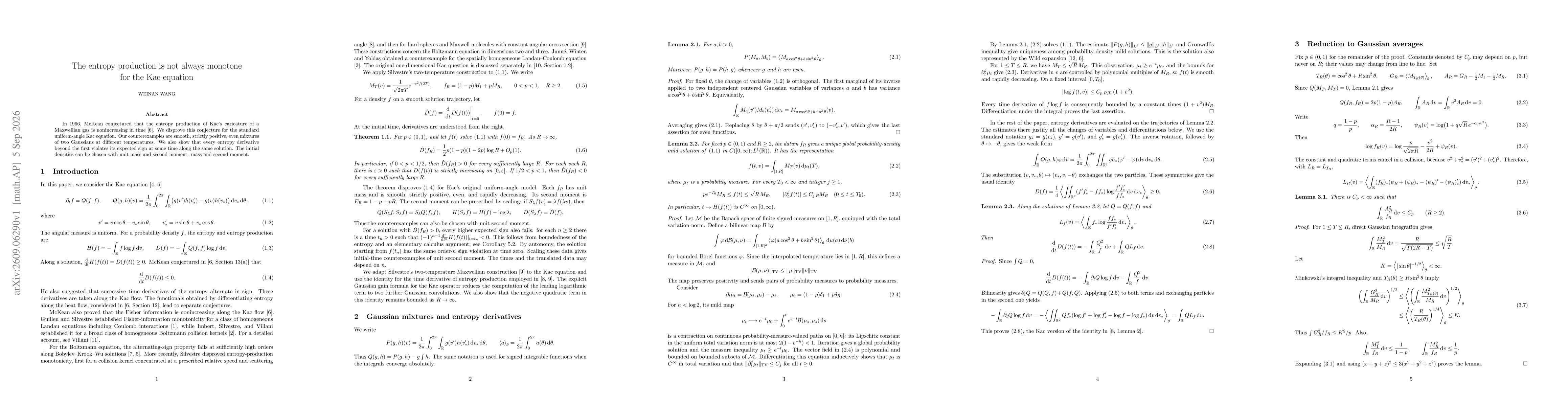 Thumbnail for The entropy production is not always monotone for the Kac equation