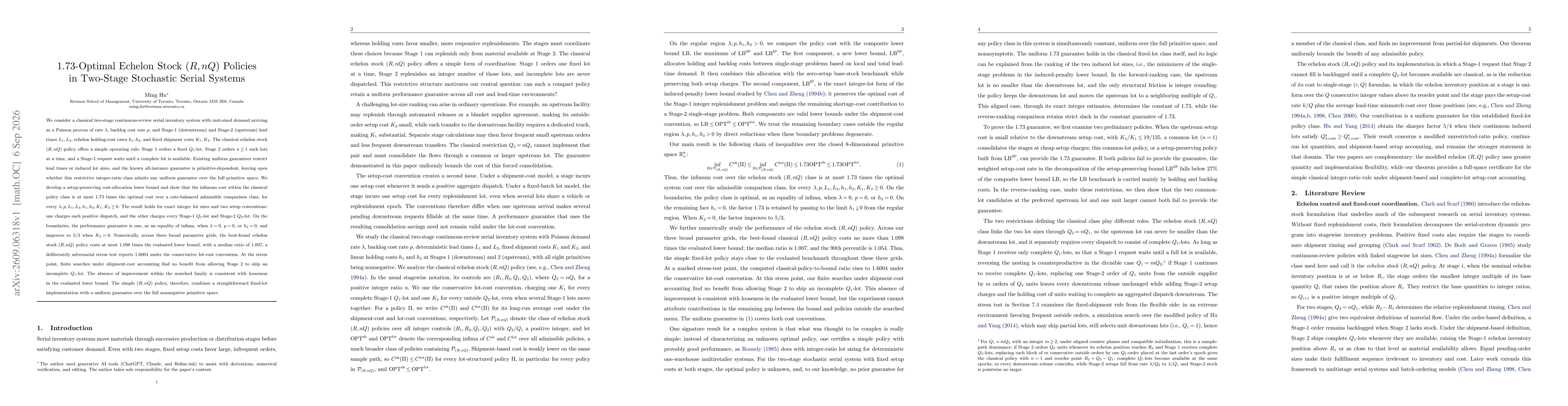 Thumbnail for 1.73-Optimal Echelon Stock (R,nQ) Policies in Two-Stage Stochastic Serial Systems