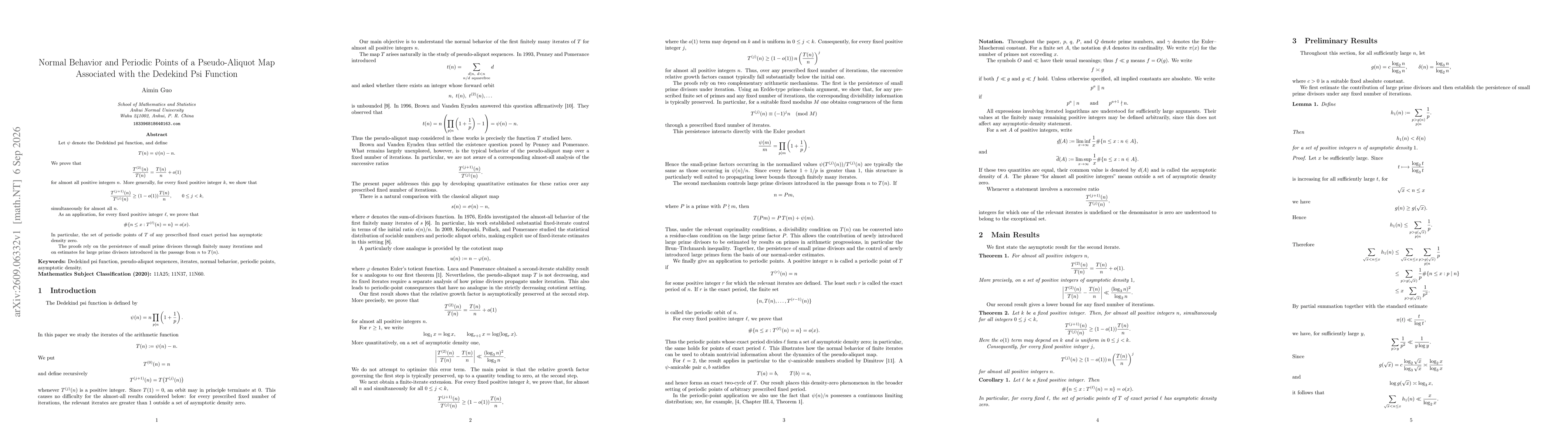 Thumbnail for Normal Behavior and Periodic Points of a Pseudo-Aliquot Map Associated with the Dedekind Psi Function