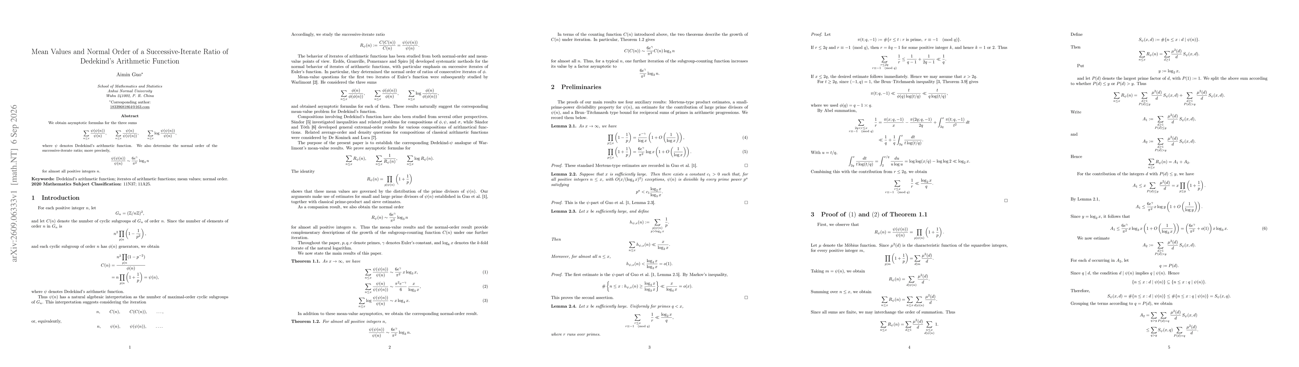 Thumbnail for Mean Values and Normal Order of a Successive-Iterate Ratio of Dedekind's Arithmetic Function