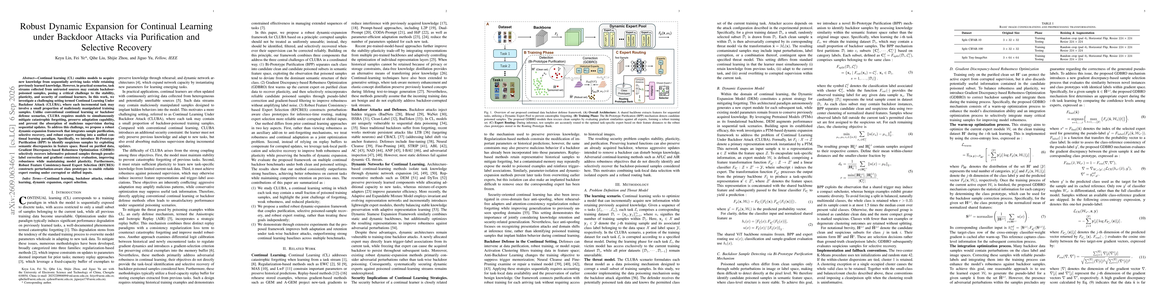Thumbnail for Robust Dynamic Expansion for Continual Learning under Backdoor Attacks via Purification and Selective Recovery