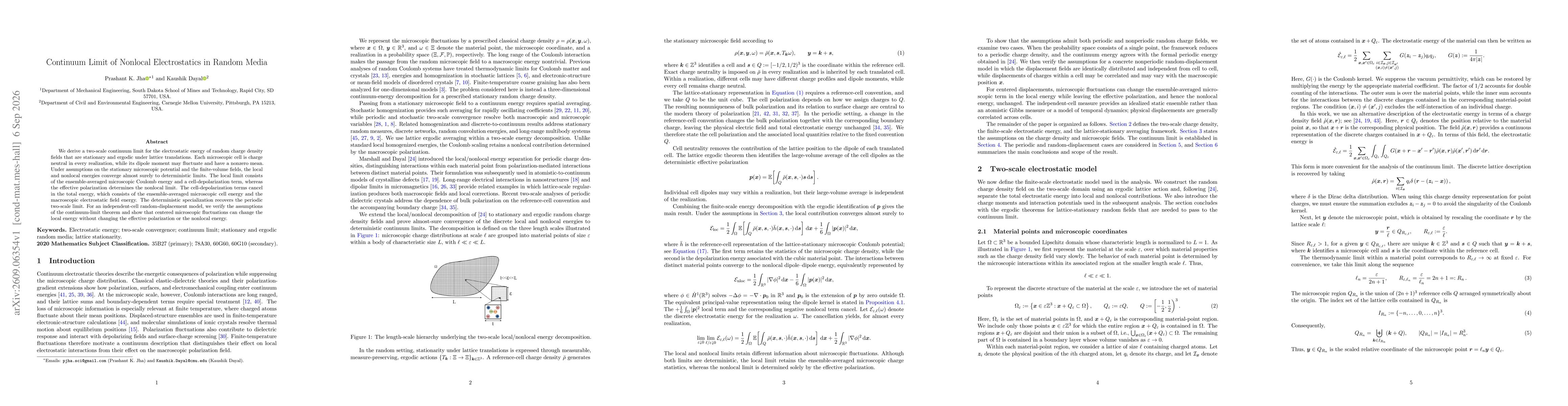 Thumbnail for Continuum Limit of Nonlocal Electrostatics in Random Media