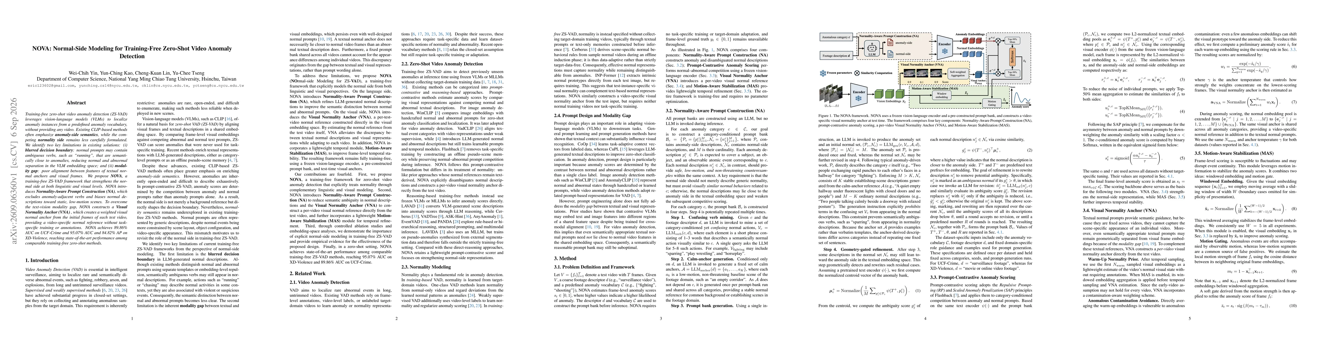 Thumbnail for NOVA: Normal-Side Modeling for Training-Free Zero-Shot Video Anomaly Detection
